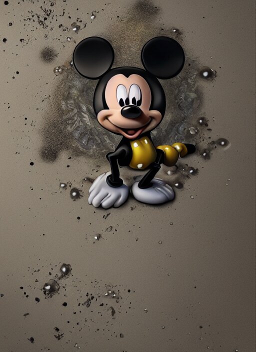 mickey mouse head, fractal, broken, wet, mycelium, radiant alien, rococo, baroque, automotive, bio-mechanical, porcelain, iridescent sub surface scattering, octane render