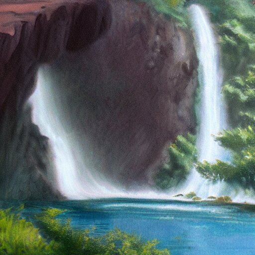 Cliff with a waterfall, matte painting by Dylan Cole: Paint the cliff in shades of blue, lightening the waterfall with a streak of white. Paint the cliff in shades of blue, lightening the waterfall with a streak of white