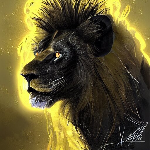 portrait of a black dragon with gold lightnings in the fur in the middle of the forest , concept art, huge scale, photorealistic, high details by Nick Nichols. change the lion to a dragon.