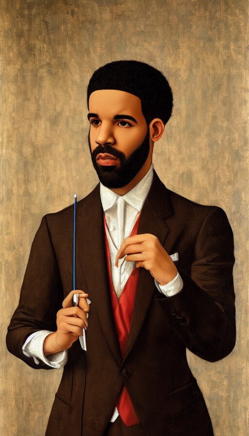 drake wearing a formal suit and smoking by botticelli, brown skin, classical painting, digital painting, romantic, vivid color, oil painting