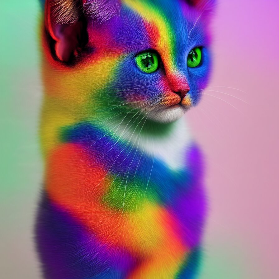 Add a rainbow bow to the kitten's head