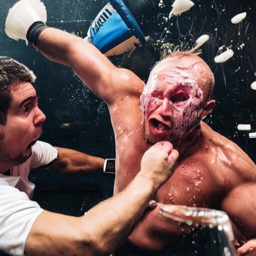 Boxer punching man in the face distorting his face