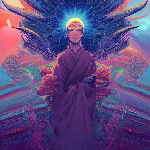 the second coming of the tao, by dan mumford and yusuke murata and makoto shinkai and ross tran, cosmic, heavenly, god rays, intricate detail, cinematic, 8 k, cel shaded, unreal engine, featured on artstation, pixiv 