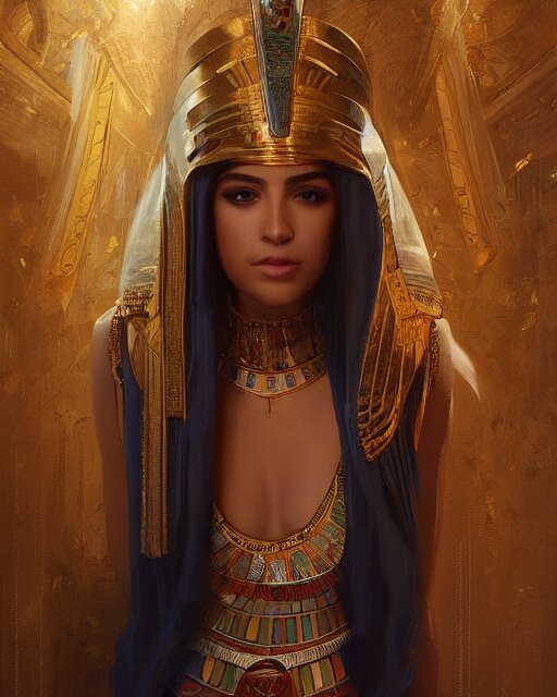 Jessica Kahawaty as a beautiful egyptian princess, gorgeous, portrait, powerful, intricate, beautiful, masterpiece, elegant, volumetric lighting, back lighting, dramatic lighting, highly detailed, artstation, sharp focus, illustration, Artgerm, Jean-Léon Gérôme , ruan jia