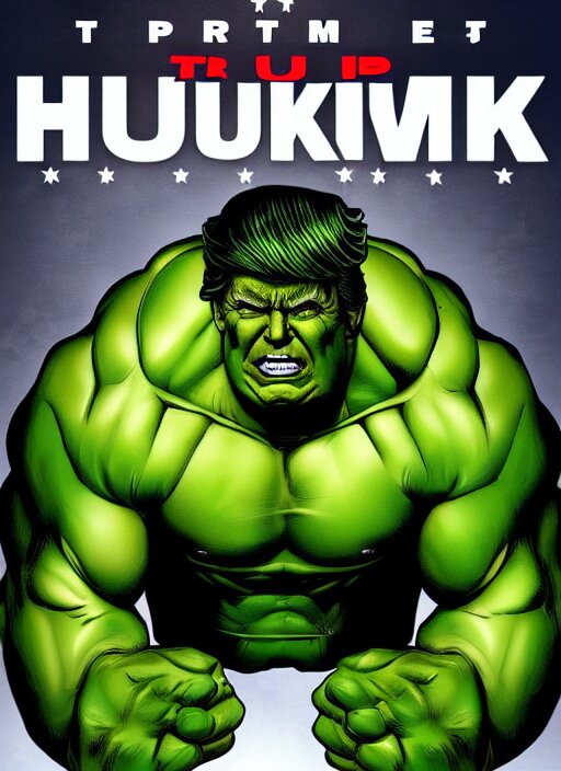 Blue Donald Trump as the Hulk, Superhero Movie Poster Still, 4K. change the color to blue