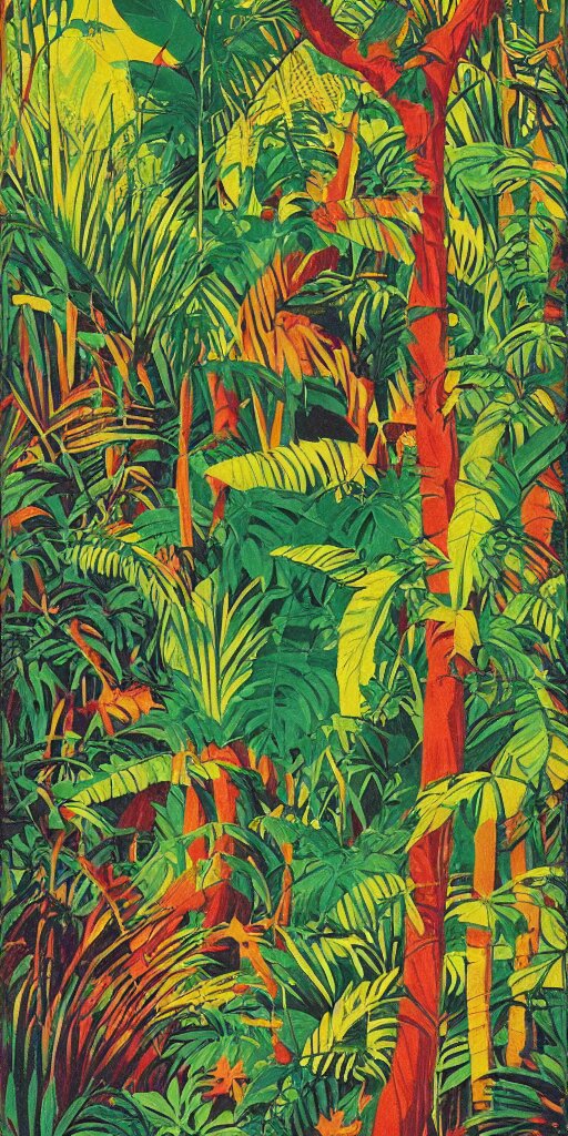 poster of a colorful jungle landscape, (retro poster) by Reginald Montague Lander, By Tom Purvis, By Joseph Binder