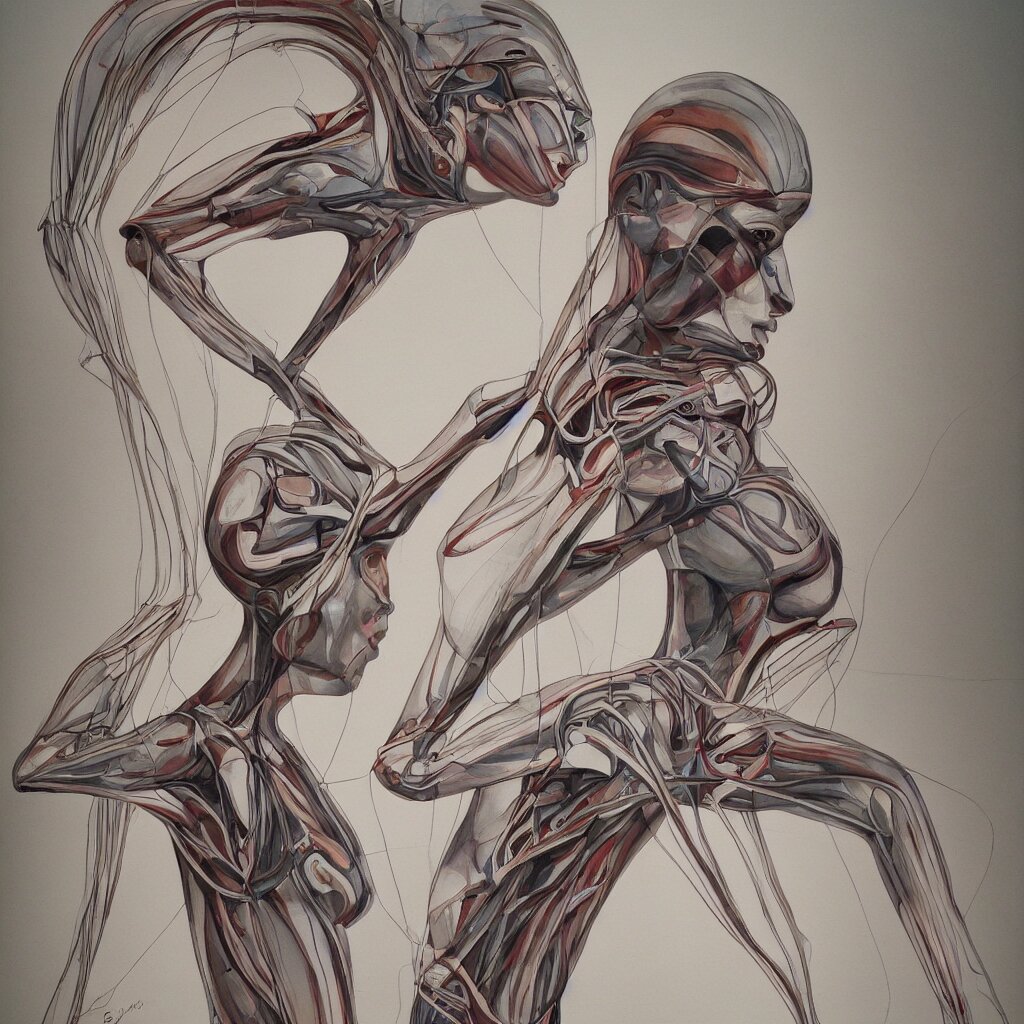 Anatomical depiction of a less beautiful alien femme biology, latex domme, extraterrestrial, sharp focus, by James Gurney, by Santiago Calatrava, by Zaha Hadid, less ornate portrait, lower quality, watercolor. make it less ornate