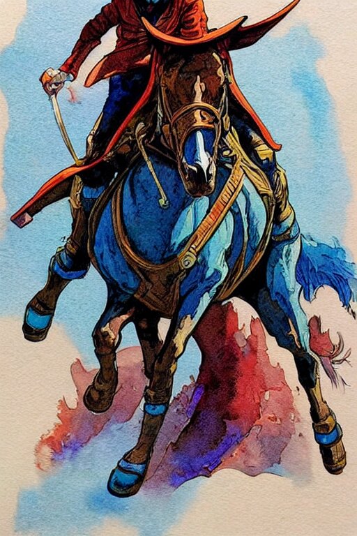a king on a blue horse