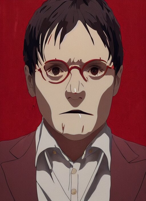 Hannibal lecter, painting in style of krenz cushart ilya kuvshinov kyoani, makoto shinkai, hideaki anno, mochiduki key gainax, k - on, yuruyuri, cygames, production i. g, wit studio, p. a. works, ufotable, mappa, toei animation, trending on artstation pixiv makoto shinkai
