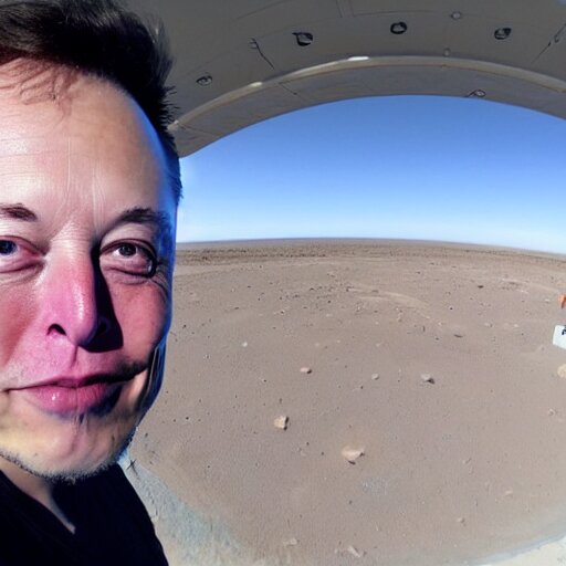 Elon musk selfie with futuristic house on mars