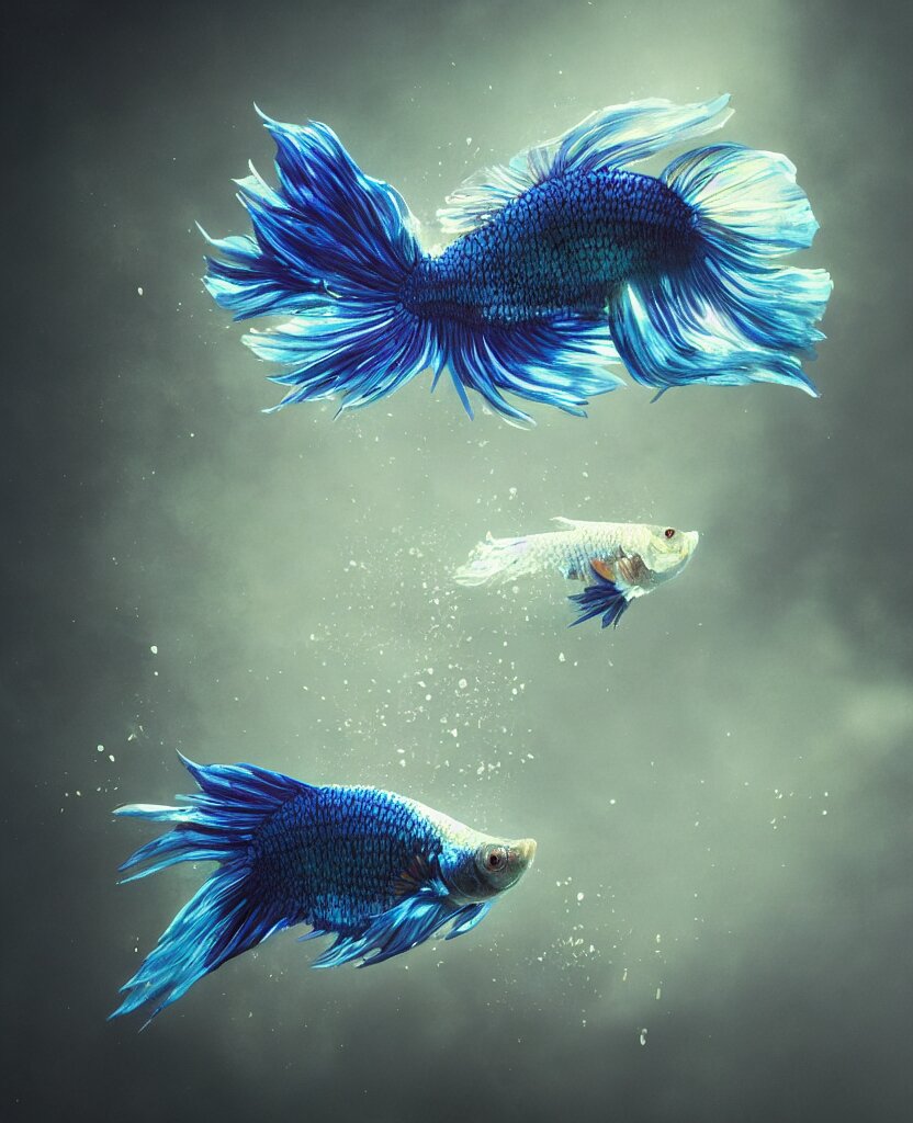 betta fish, intricate artwork, octane render, trending on artstation, wlop, greg rutkowski. cinematic, hyper realism, low detail, octane render, 4k. Remove the high detail and saturation.