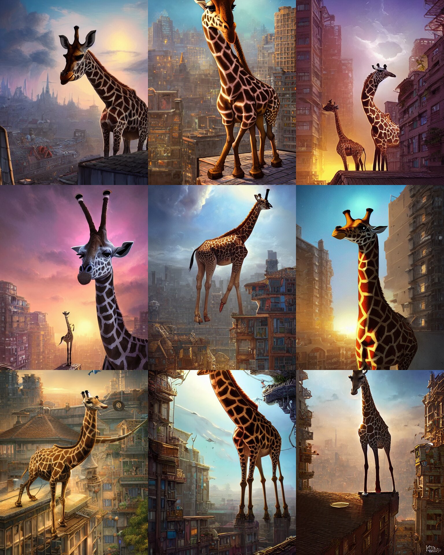 kids fantasy sketch a giraffe on a rooftop, fantasy, intricate, epic lighting, cinematic composition, hyper realistic, 8 k resolution, unreal engine 5, by artgerm, tooth wu, dan mumford, beeple, wlop, rossdraws, james jean, marc simonetti, artstation 