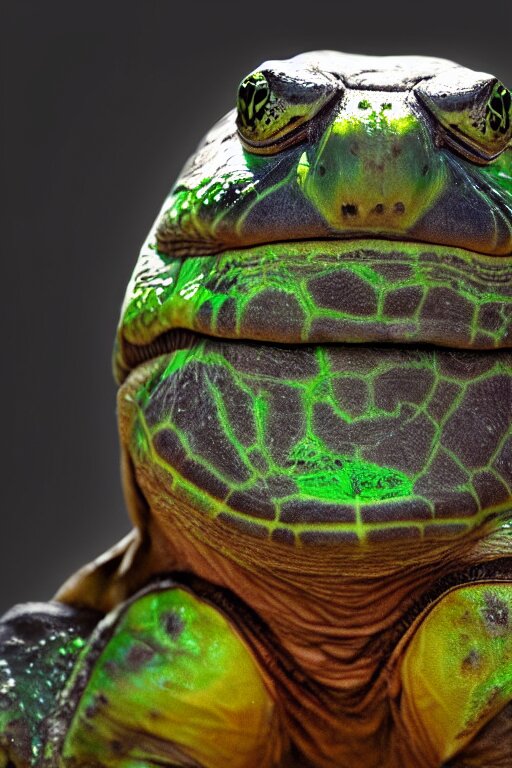 buff turtle man, ultra realistic digital art, character design, neon futuristic turtle, turtle character, 4k, HD nature photography