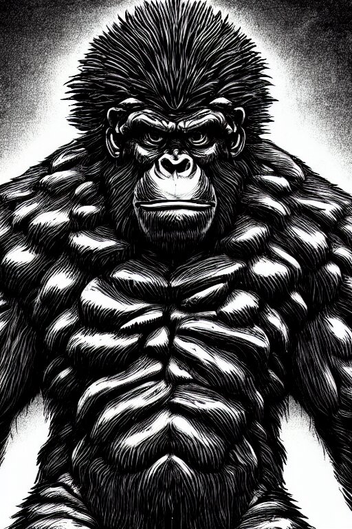 pineapple ape humanoid figure with a funny personality, highly detailed, digital art, sharp focus, trending on art station, Kentaro Miura manga art style. simplify the shape and add an exaggerated personality