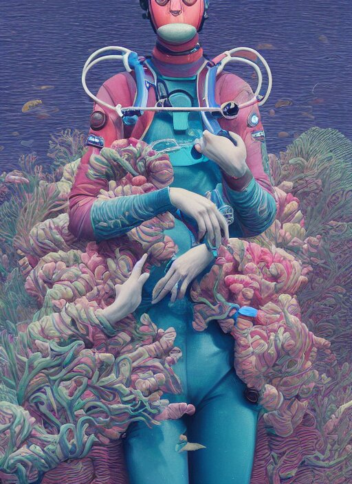 scuba diver :: by Martine Johanna and Simon Stålenhag and Chie Yoshii and Casey Weldon and wlop :: ornate, dynamic, particulate, rich colors, intricate, elegant, highly detailed, centered, artstation, smooth, sharp focus, octane render, 3d