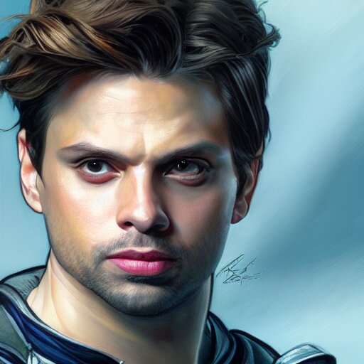 Sebastian stan portrait, painted by artgerm and greg rutkowski and alphonse mucha