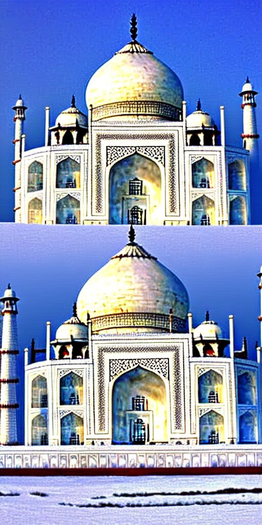 taj mahal in the snow, photograph, add some clouds and some grass