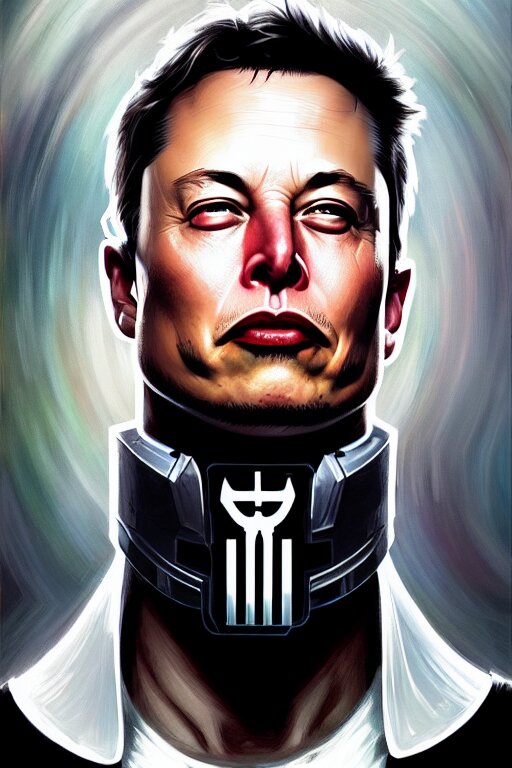 elon musk as punisher, realistic portrait, symmetrical, highly detailed, digital painting, artstation, concept art, smooth, sharp focus, illustration, cinematic lighting, art by artgerm and greg rutkowski and alphonse mucha