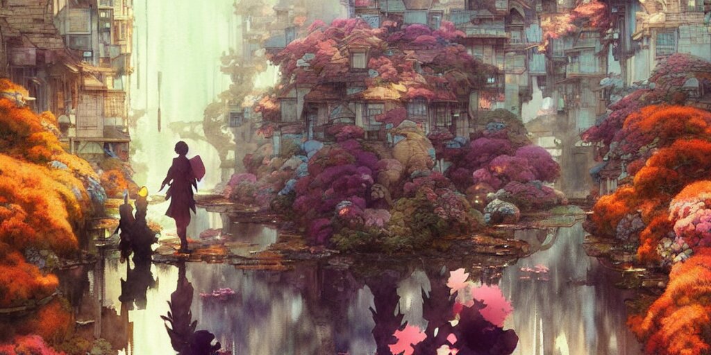 THE CHERRY BLOSSOM TREE HOUSE :: beautiful ornate treehouse in a gigantic pink cherry blossom tree :: on a high blue grey and brown cliff with light snow and pink cherry blossom trees :: Roger Deakins and Moebius and Alphonse Much and Guweiz :: Intricate details
