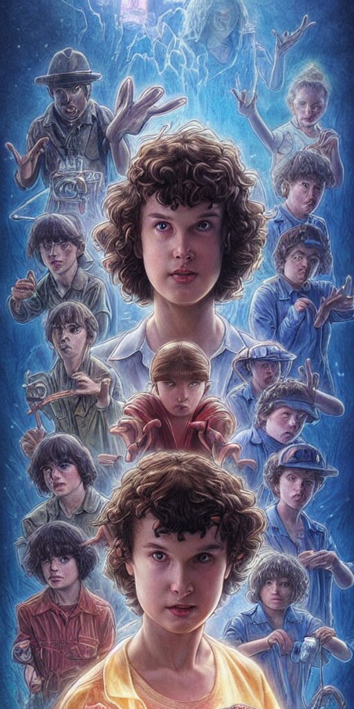 epic masterpiece stranger things, beautiful face and flawless skin, perfect hands by Edgar Maxence and Ross Tran and Michael Whelan, Boris Vallejo, Luis Royo, Frank Frazetta, Brom, Lorenzo Sperlonga, Gred Rutkowsky