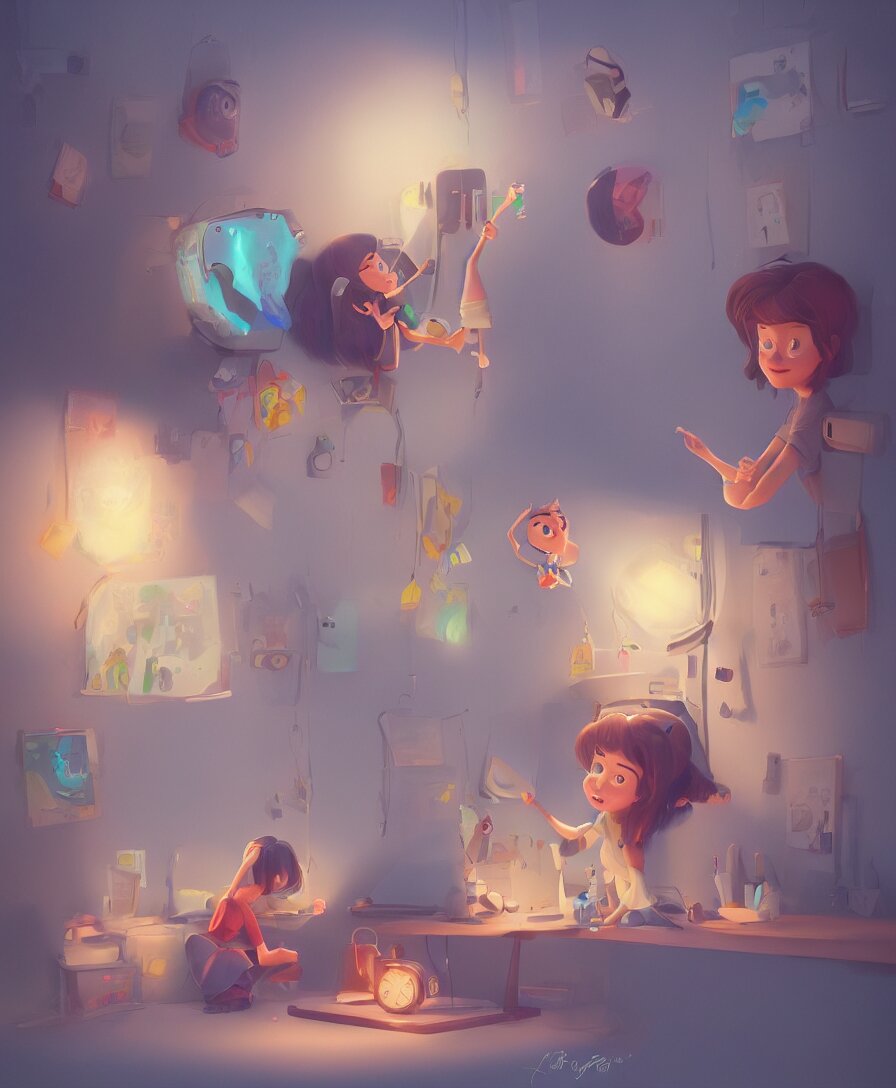 someone's first love should be colorful and happy! by 2d illustration, concept art, behance, artstation, 4 k, 8 k from Pixar. make it colorful and happy!