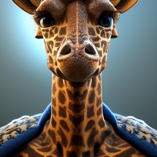 a highly detailed portrait of a humanoid giraffe in a blue cloak, adventurer, artstation, deviantart, professional, unreal engine 5, octane render 
