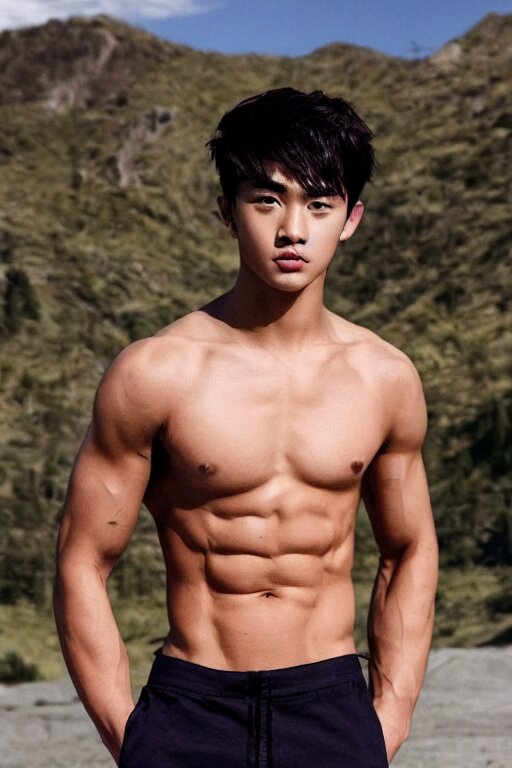 a hot shirtless 2 0 years old man with abs and bisceps