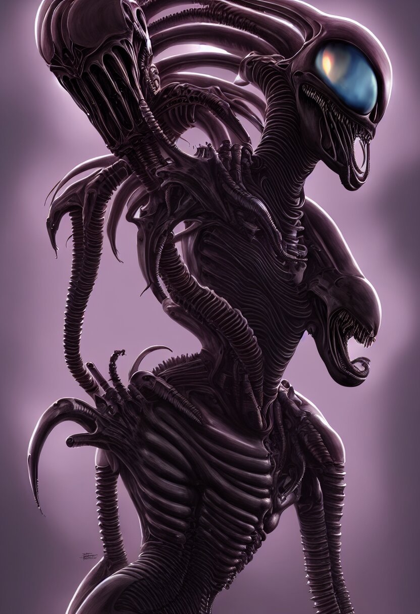 Beautiful symmetrical xenomorph young woman, aesthetic art, 8 k, high details, digital painting, concept art, matte painting, by bouguereaum, mimmo rottela, paul robertson. make her beautiful girl