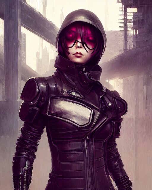 female rouge assassin, wearing cyberpunk intricate techwear clothing, beautiful, detailed portrait, cell shaded, 4 k, concept art, by wlop, ilya kuvshinov, artgerm, krenz cushart, greg rutkowski, pixiv. cinematic dramatic atmosphere, sharp focus, volumetric lighting, cinematic lighting, studio quality 