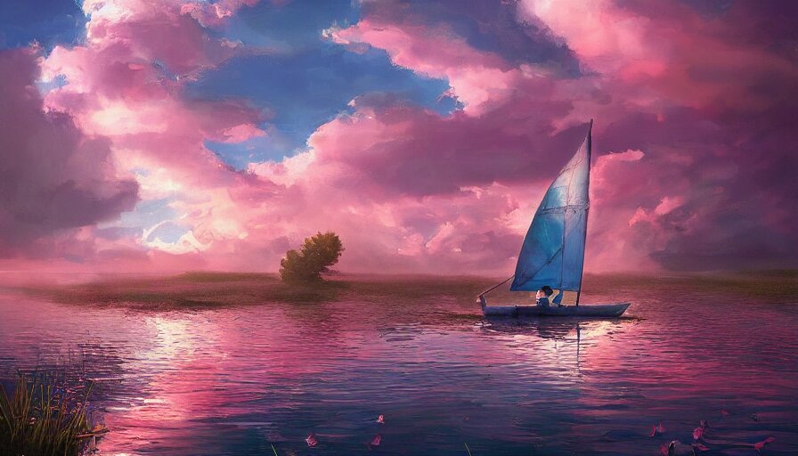 A real photographic landscape painting with incomparable reality,Super wide,Ominous sky,Sailing boat,Wooden boat,Lotus,Huge waves,Starry night,Harry potter,Volumetric lighting,Clearing,Realistic,James gurney,artstation --ar 9:16