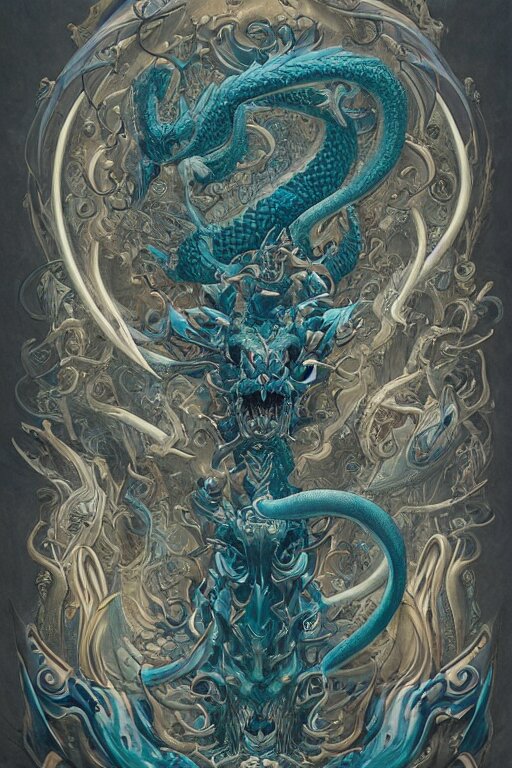 A horrifying dragon with a snake body: Full body cyan by Peter Mohrbacher and Kentaro Miura from artstation. 8K by Tarmo Juhola, Ivan Laliashvili, James Gurney, Moebius, Roger Dean and Wlop. Victo Ngai, 4K. Cinematic by Peter Mohrbacher and Kentaro Mi. make it a horror movie