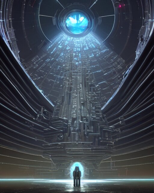 cybertronic portal to heaven, silver, sci - fi, futuristic complex 3 d render by simon stalenhag, ryohei hase, ilya kuvshinov, thomas kinkade, greg rutkowski. octane render, 8 k, sharp focus, luminous, fractal crystal, intricate, highly detailed. post processing, ray tracing 