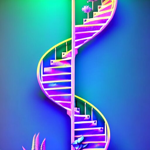 mobile game asset, isometric staircase with crystals, organic low poly vector design, the stair has bioluminescent alien - like plants of pandora growing along the staircase, aesthetic of avatar's alien nature. very dark place at blue night, purple cyan, orange smooth glowdodge dark light, photoshop filter low poly behance hd