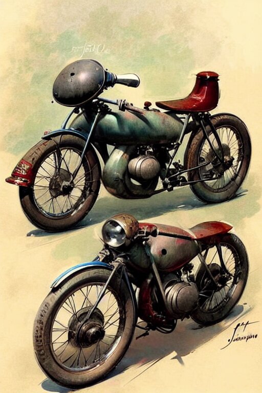 (((((1950s racing motorcycle with dustbin fairing . muted colors.))))) by Jean-Baptiste Monge !!!!!!!!!!!!!!!!!!!!!!!!!!!