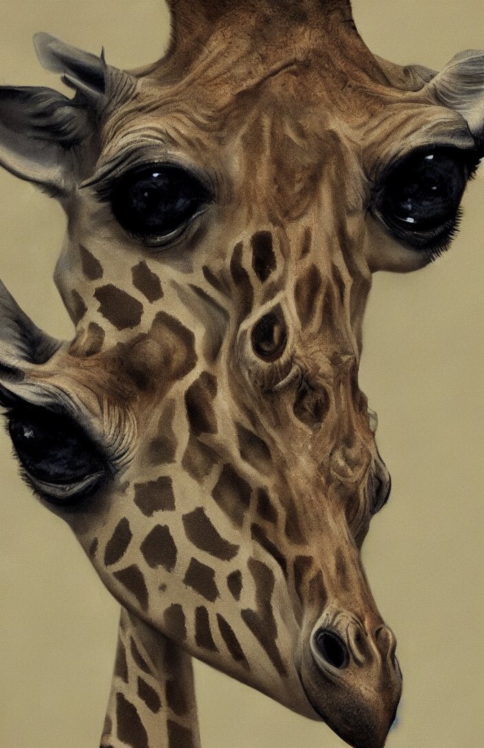 expressive painting of a baby giraffe reptile, obfuscate light, intricate, captivating eyes, delicate, classicism style, intricate details, digital art, portrait, 8 k resolution 