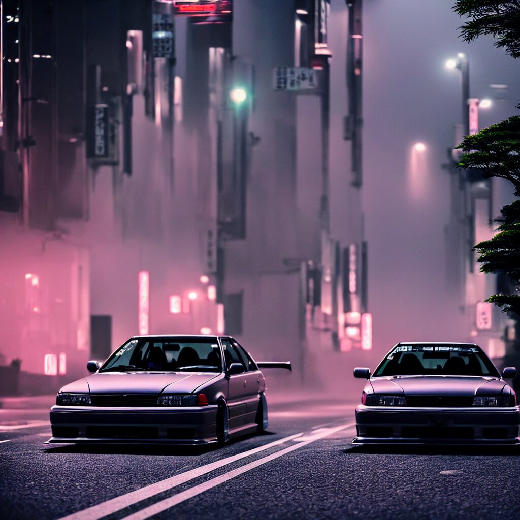 a car JZX100 twin turbo drift in the road, Tokyo prefecture, Japanese architecture, city sunset mist lights, cinematic lighting, photorealistic, detailed alloy wheels, highly detailed, studio photo