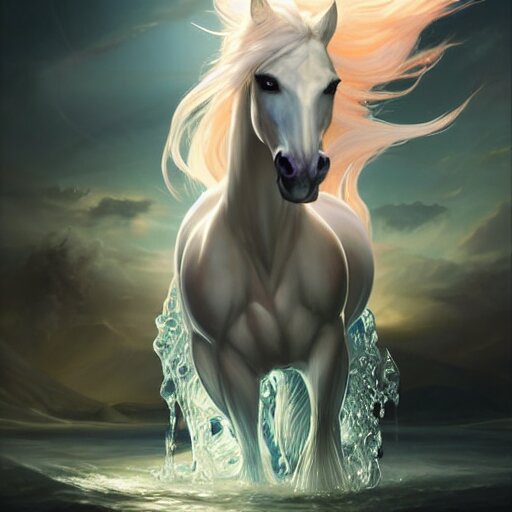 a fantastical translucent poney made of water and foam, ethereal, radiant, hyperalism, scottish folklore, digital painting, artstation, concept art, smooth, 8 k frostbite 3 engine, ultra detailed, art by artgerm and greg rutkowski and magali villeneuve 