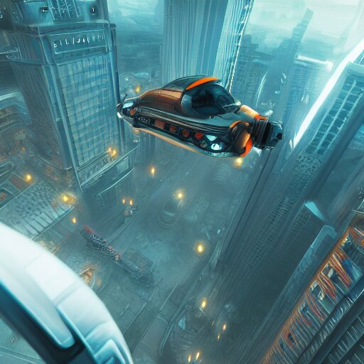 a homemade flying rv with no wheels and no wings. large windshield, beige in color, flying over a city at night, by artgerm and greg rutkowski
