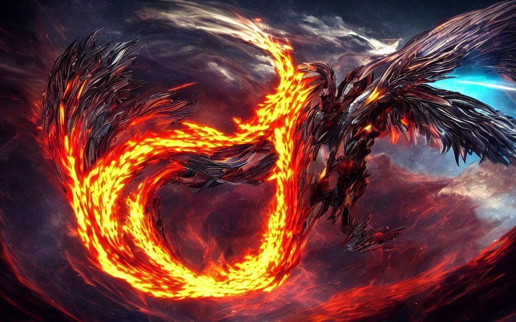 Add a sheet of flame creating a trailing vortex behind the phoenix.