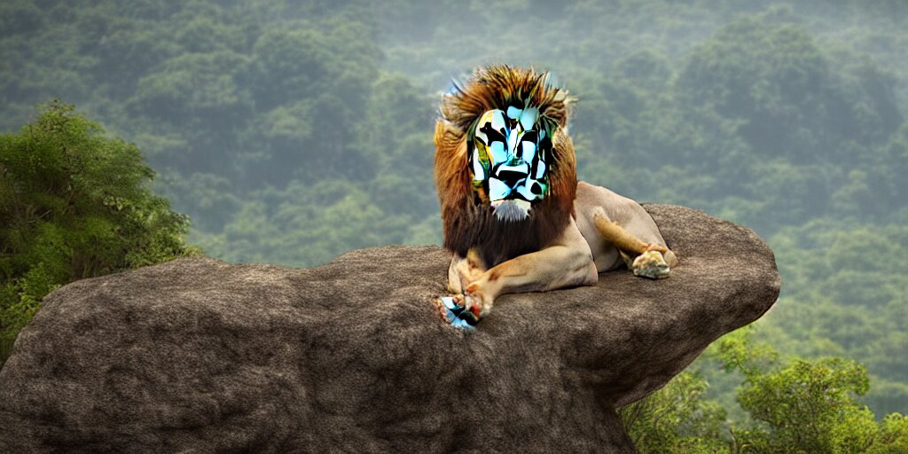 hyperrealistic photo of a teddy bear roaring on top of a rock over looking the jungle, 8 k. Turn the lion into a teddy bear