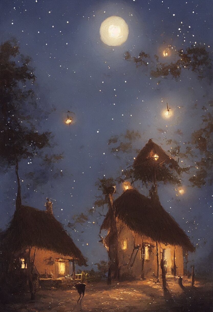 full moon  and stars