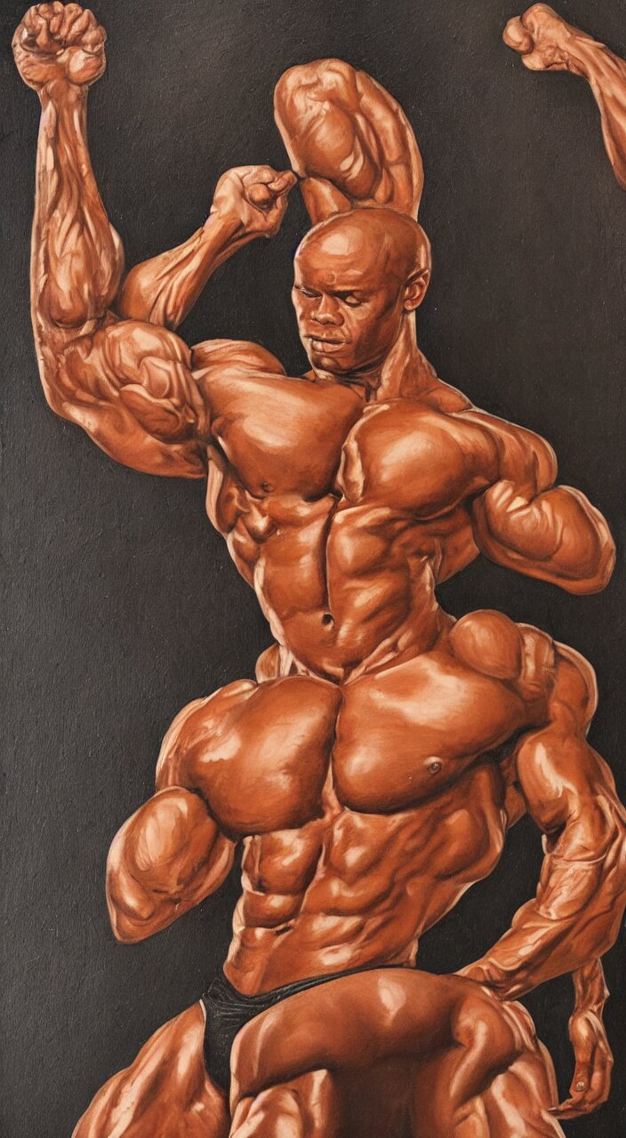 a portrait painting of a masculine bodybuilder in the church