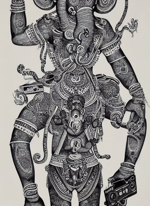 Ganesh with Old School Boombox by Vincent di Fate. vintage modern