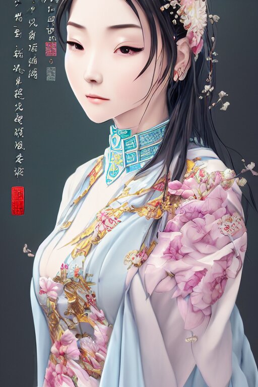 Charming fashion elegant taiwan goddess of water, flowing hanfu, tropical sea, character design, in the style of artgerm, wlop, loish, ilya kuvshinov, ncsofy, chanel jewelry, cinematic lighting, hyperdetailed, 8 k realistic, symmetrical, frostbite 3 engine, cryengine. the goddess is cozy in a cabin by the woods