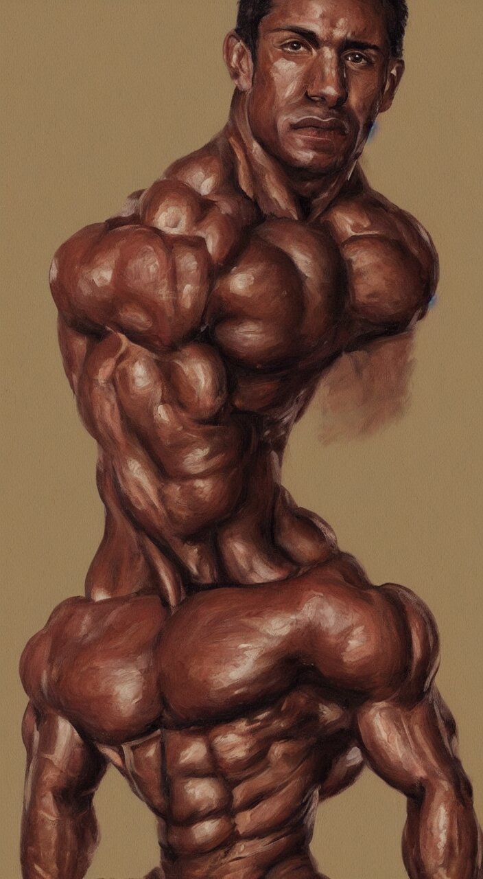 by replacing male bodybuilder with a woman, add a modern twist to the painting.