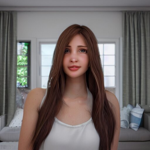 Render of April, a cute 3D young woman, long shiny bronze brown hair, full round face, green eyes, medium skin tone, light cute frecks, old woman