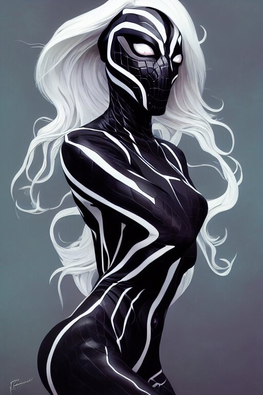 Gwenom, fantasy, portrait, sharp focus, intricate, elegant, digital painting, artstation, matte, highly detailed, concept art, illustration, ambient lighting, art by ilya kuvshinov, artgerm, alphonse mucha, and greg rutkowski
