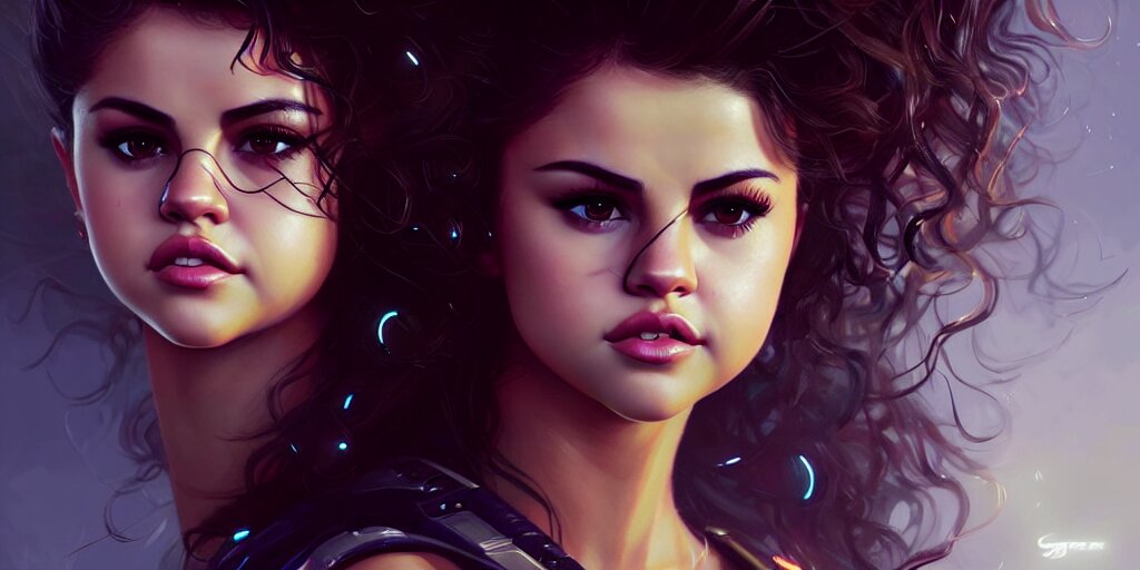 Selena Gomez Portrait by Greg Rutkowski, more like a painting. Make it more like a painting