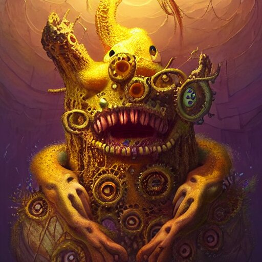 portrait of SpongeBob as a large Lovecraftian monster, fantasy, intricate, elegant, highly detailed, digital painting, artstation, concept art, smooth, sharp focus, illustration, art by artgerm and greg rutkowski