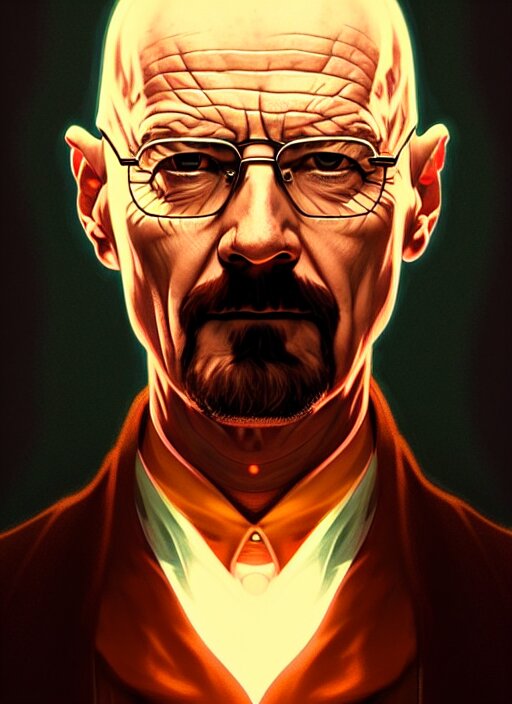 Symmetry portrait of walter white, glowing lights intricate, elegant, highly detailed, digital painting, artstation, concept art, smooth, sharp focus, illustration, art by artgerm and greg rutkowski and alphonse mucha